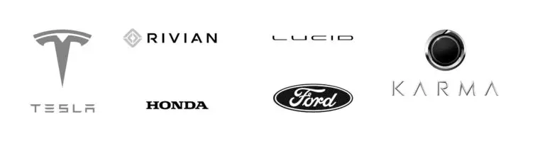 EV brands including Tesla, Rivian, Lucid, Karma, Honda and Ford